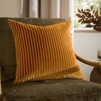 Savoy Stripe Cut Velvet Cushion - Gold / Polyester - thumbnail 1