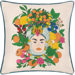 Taormina Floral Piped Cushion - Teal / Polyester - thumbnail 2
