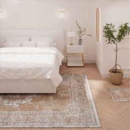 Distressed Traditional Medallion Area Rug with Decorative Border - Warm Beige / 110 x 60cm - thumbnail 2