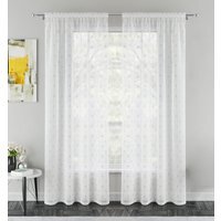 Pair of Destiny Silver Metallic Diamond Print Sheer Voile Panels - Silver / 122cm