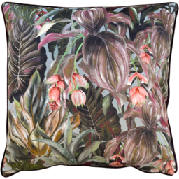Mogori Wild Medinilla Piped Velvet Cushion - Aubergine / Polyester - thumbnail 2