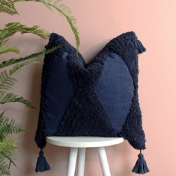 Kantha Tufted Diamond Cushion - Navy / Polyester - thumbnail 4