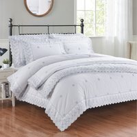 Gabrielle Floral Polycotton Fabric Duvet Cover Set Bedding with Pillowcase - Silver / King