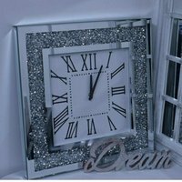Crushed Diamante Square Wall Clock - Silver