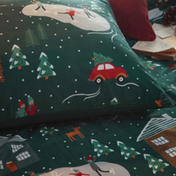 Winter Pines Pyjama Fleece Duvet Cover Set - Pine Green / Single - thumbnail 3