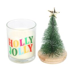 Holly Jolly Pine Fir Glass Candle with Tree Festive Home Decor - White - thumbnail 2