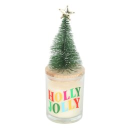 Holly Jolly Pine Fir Glass Candle with Tree Festive Home Decor - White - thumbnail 3