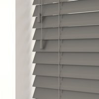 Fine Grain Faux Wood Venetian Blinds with Strings - Smooth Grey / 50cm