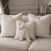 Pack Of 3 Boucle Bespoke Cushion Set With Piping - Cream