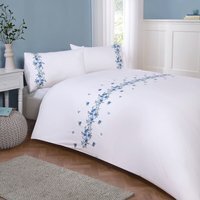 Floral Ribbon Polycotton Duvet Cover Bedding Set With Pillowcase - Blue / Double
