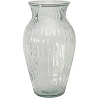 Elegant Grooved Glass Vase - Clear