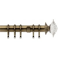 35mm Fixed Length Metal Curtain Pole Set Antique Brass Luxe Aztec Finial - Antique Brass / 340cm