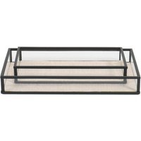 Set of 2 Glass and Linen Trays - Natural