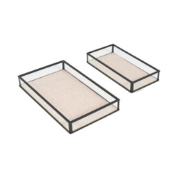 Set of 2 Glass and Linen Trays - Natural - thumbnail 2