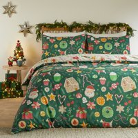 Festive Treats Printed Soft Touch Duvet Cover Set Double - Emerald