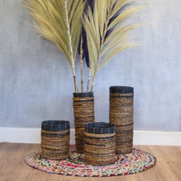 Banana Leaf Basket Set Two Vases Two Bins for Home Decor Storage - Brown - thumbnail 5