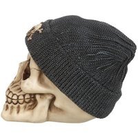 Gothic Skull Ornament With Beanie And Crossbones Design - Cream