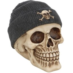 Gothic Skull Ornament With Beanie And Crossbones Design - Cream - thumbnail 2