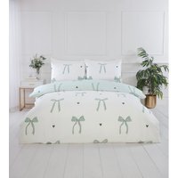 Printed Bows Microfibre Reversible Duvet Cover Bedding Set - Green / Single