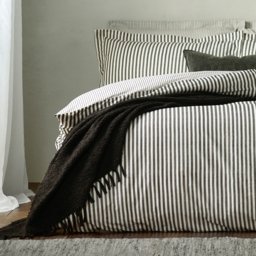 Hebden Melange Stripe Cotton Duvet Cover Set - Black / King - thumbnail 2