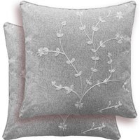 Tivoli Floral Embroidery Pair of Cushion Covers - 43x43cm - Cases Only - Grey
