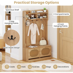 Entryway Bench with Coat Rack - Brown - thumbnail 3
