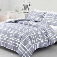 Pamposh Premium Microfiber Reversible Duvet Cover Set - Grey & White / Double / Duvet Cover Set (1 x Duvet Cover + 2 x Pillowcase)