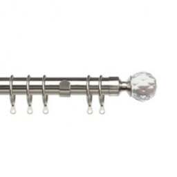 35mm Fixed Length Metal Curtain Pole Set Satin Silver Acrylic Ball Finial - Silver / 240cm - thumbnail 2
