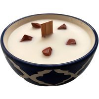 Ceramic Bowl Candle - White / Cinnamon apple with Red Jasper gemstones