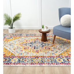 San Marino Modern Living Room Area Rug - Low Pile Floral Design Muti Coloured - Multi Coloured / 220cm - thumbnail 5