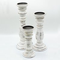 Elegant Whitewashed Mango Wood Candle Stand Medium Classic Design - White