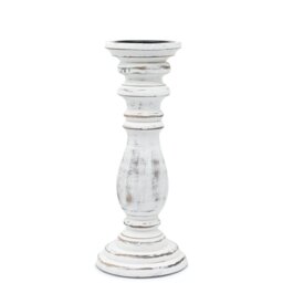 Elegant Whitewashed Mango Wood Candle Stand Medium Classic Design - White - thumbnail 5