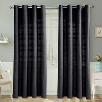 Homescapes Cotton Rajput Ribbed Curtain Pair - Black / 137cm