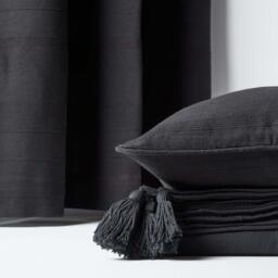 Homescapes Cotton Rajput Ribbed Curtain Pair - Black / 137cm - thumbnail 3