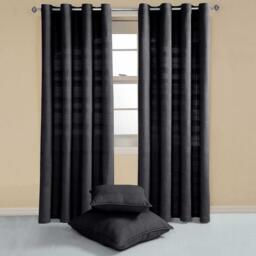 Homescapes Cotton Rajput Ribbed Curtain Pair - Black / 137cm - thumbnail 2