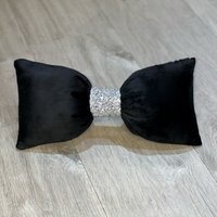 Black Plush Velvet Bow Cushion - Black