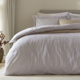 Hebden Melange Stripe Cotton Duvet Cover Set - Mauve / Superking - thumbnail 4