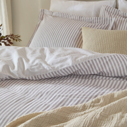Hebden Melange Stripe Cotton Duvet Cover Set - Mauve / Superking - thumbnail 3