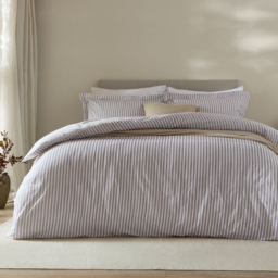 Hebden Melange Stripe Cotton Duvet Cover Set - Mauve / Superking - thumbnail 2