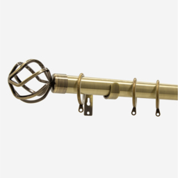 Antqiue Brass 28mm Cage Fixed Length Metal Curtain Pole - Antique Brass / 150cm - thumbnail 5