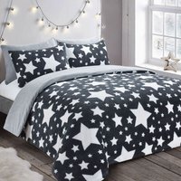 Velosso Galaxy Stars Teddy Soft Cosy Fleece Duvet Set - Charocal, Silver / Single - image 1