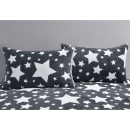 Velosso Galaxy Stars Teddy Soft Cosy Fleece Duvet Set - Charocal, Silver / Single - thumbnail 2