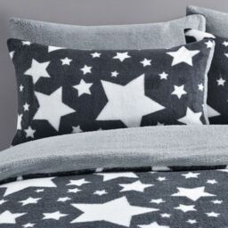 Velosso Galaxy Stars Teddy Soft Cosy Fleece Duvet Set - Charocal, Silver / Single - thumbnail 4