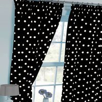 Polka Dot Black White Curtain Pair With Tie Backs Pencil Pleat - Black / 72in