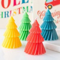 Set of 4 Colourful Decorative Unscented Christmas Tree Candles - H9cm