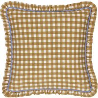 Maude Gingham Reversible Piped Feather Filled Cushion - Gold - image 1