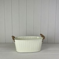 Cream Oval Tapered Trough with Rope Handles and Drainage Holes - Cream