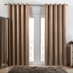 Plain Blackout Thermal Eyelet Curtains  - Beige / 228cm / 38cm - thumbnail 2