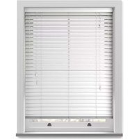 50mm Slat White Grained Faux Wood Venetian Blind With Strings 150cm Drop - White / 115