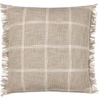 Beni Check Fringed Feather Rich Cushion - Stone/Natural